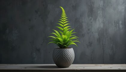 Vibrant Green Fern Potted Plant on Wooden Table
