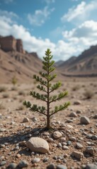 Resilient Sapling in Arid Desert Landscape
