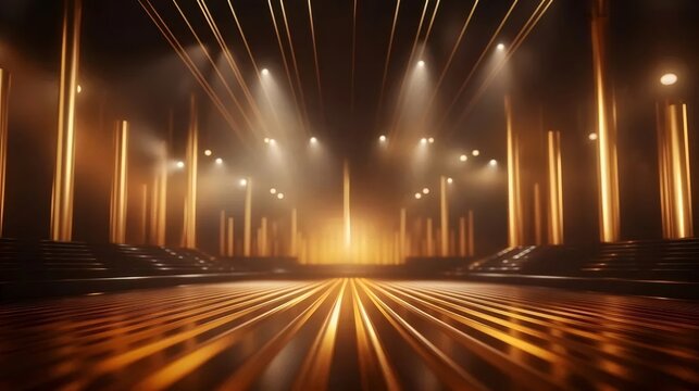 金色の柱が並ぶステージの夜景照明効果