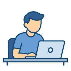 Man Working on Laptop Vector Illustration