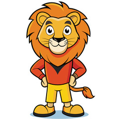 Obraz premium A funny, cute cartoon lion character with a big mane, smiling and looking happy, perfect for a wildlife illustration or vector art