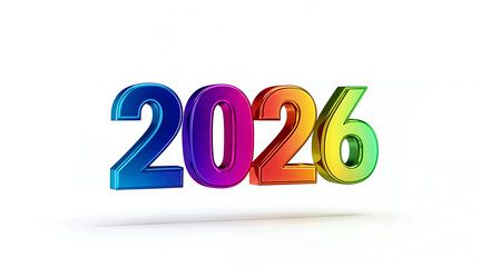 Colorful 3D 2026 Numerals in Gradient Blue, Purple, Orange, and Green on White Background for Future-Themed Design
