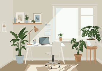 Home office setup for productivity modern apartment digital cozy environment bright viewpoint