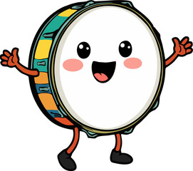 Happy Cartoon Drum Character with Colorful Sides, Fun Kids Percussion Vector Illustration