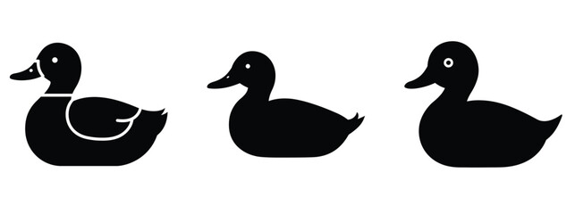 Wild duck silhouette vector icon set.