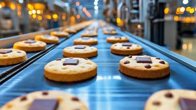 selective focus industrial confectionery packaging line