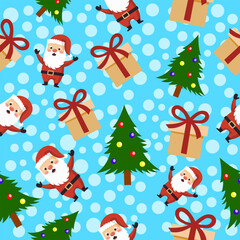 Seamless pattern Festive santa claus and christmas presents pattern digital art cheerful atmosphere playful design colorful background