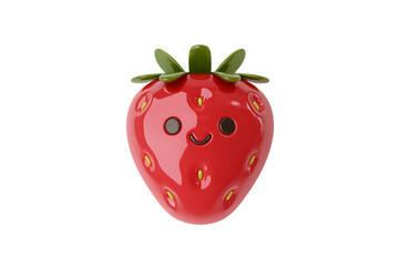 Adorable Kawaii Strawberry with a Sweet Smile and Glossy Finish, Isolated on White Background