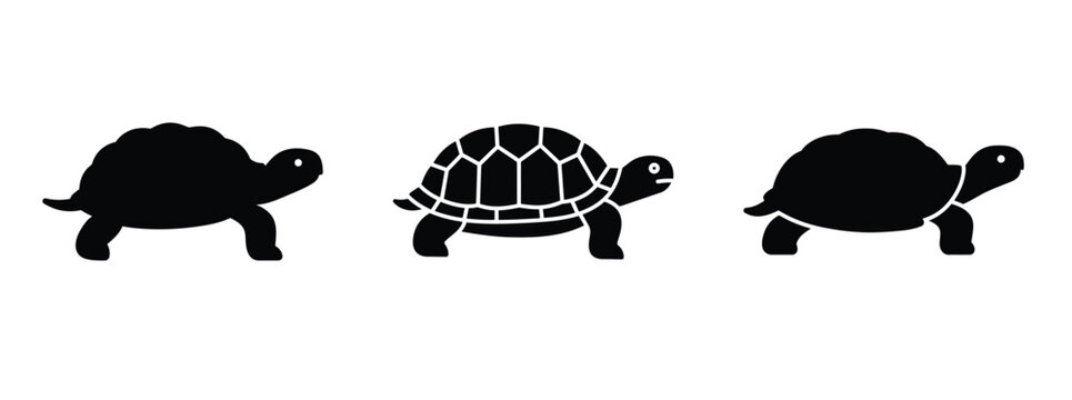 Crawling turtle silhouette vector icon set.