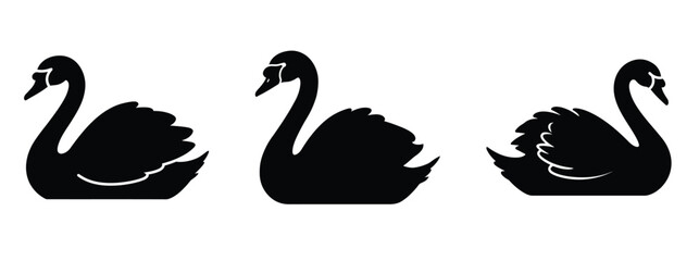 Elegant swan silhouette vector icon set.