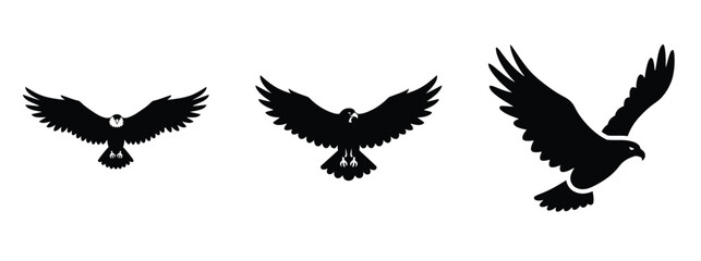 Flying eagle silhouette vector icon set.