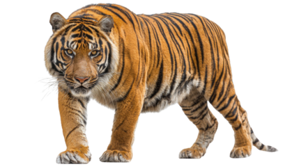 Majestic Bengal Tiger Walking – Isolated on Transparent Background for Wildlife and Nature Design