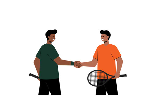 Tennis match conclusion players shaking hands court sportsmanship friendly vibe