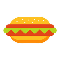 Stylized hot dog with bun and toppings isolated on white background