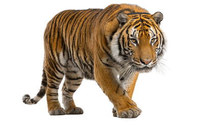 Fototapeta premium Majestic Bengal Tiger Walking – Isolated on Transparent Background for Wildlife and Nature Design