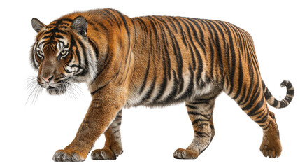 Obraz premium Majestic Bengal Tiger Walking – Isolated on Transparent Background for Wildlife and Nature Design