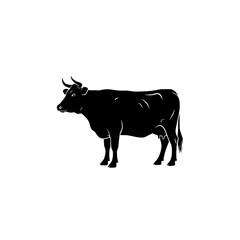 Vector art of black silhouette of cow standing for graphic design use