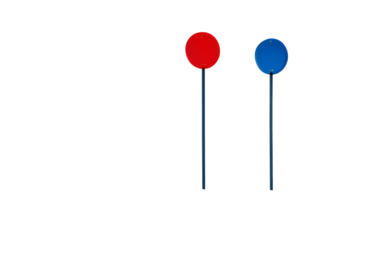 Two round colored sport markers on poles isolated on white background, clean closeup layout for training or game design concept. Ai generative