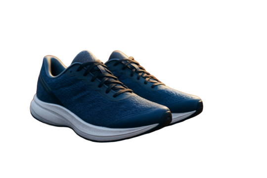 Dark blue running shoes with white soles isolated on white background, clean layout for sport design, template or collage element. Ai generative
