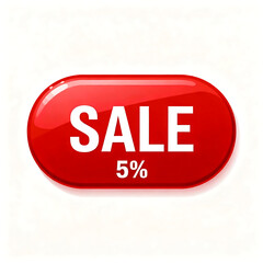 A glossy red button with the word "SALE" and "5%" in white text, indicating a discount offer.