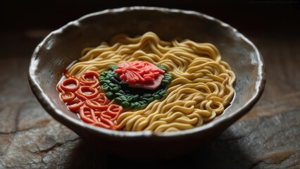 Sculpted Ramen Artistry: A Hyper-Realistic Noodle Bowl in Moody, Dramatic Light