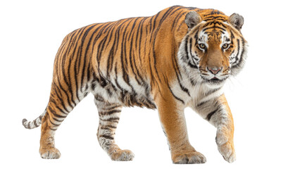 Obraz premium Majestic Bengal Tiger Walking – Isolated on Transparent Background for Wildlife and Nature Design