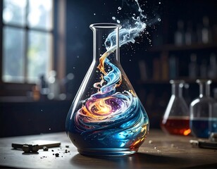 Colorful liquid swirling in a flask