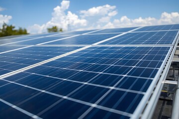 Detailed Close-Up of Installed Solar Panels for Renewable Energy and Sustainable Power Generation