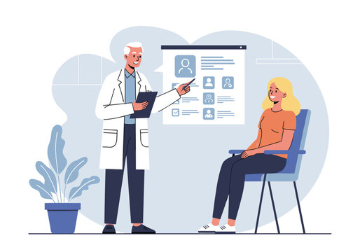 Patient consultation session with doctor in medical office digital content professional environment engaging viewpoint