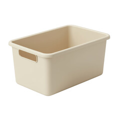 Empty beige plastic storage bin with handles isolated on transparent background