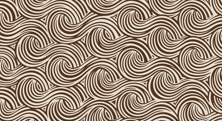Fototapeta premium Wavy, swirling lines in tan and brown form a seamless abstract pattern