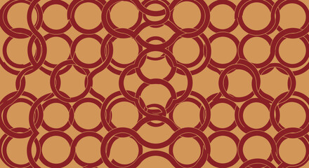 Overlapping rings, repetitive, connected, red on tan background