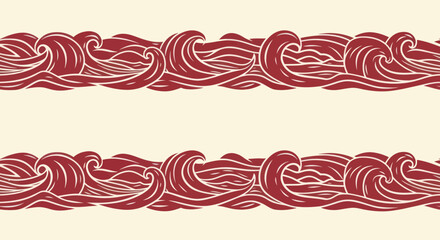 Stylized waves border, maroon against cream background, repeated pattern