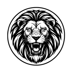 Obraz premium Vector art of majestic roaring lion head logo with bold black and white design