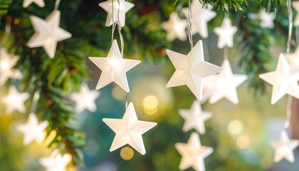 Christmas lights, star shaped, on a tree