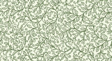 Green leafy vines form dense, ornate pattern on a light background © AJI T