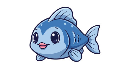 Charming blue fish cartoon illustration featuring big eyes and a friendly expression showcasing