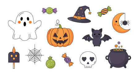 Naklejka premium Collection of charming halloween illustrations for decorations and celebrations