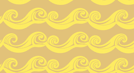 Yellow swirl waves on beige. Pattern, seamless, repeating. Graphic resource