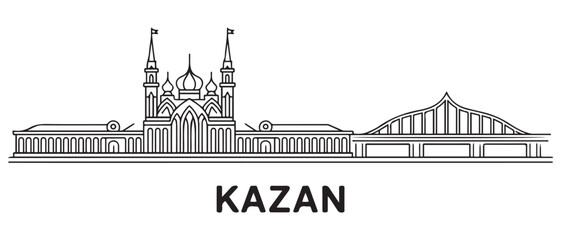 Fototapeta premium Kazan Line Art skyline horizontal banner. Kazan, Russia. with white background