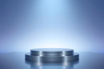 Metallic Silver Podium with Reflective Surface for Luxury Product Showcase, Modern Branding Display, and Elegant Interior Decoration