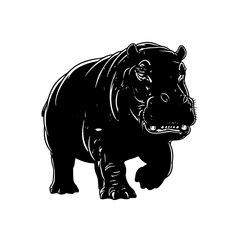 Fototapeta premium Vector art of black silhouette of hippopotamus standing