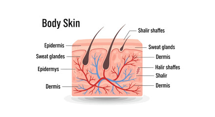Obraz premium Illustration of human skin layers and its component, for anatomical or medical usage and