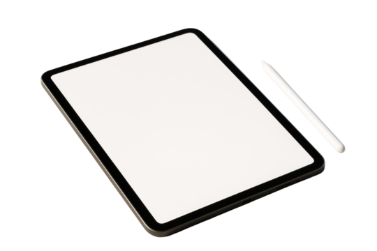 Modern digital tablet with stylus isolated on white background, clean technology element for design template or layout concept. Ai generative