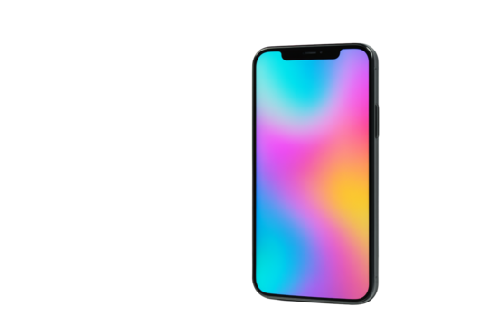 Sleek smartphone with colorful abstract display, isolated on white background, clean layout for technology or mobile concept. Ai generative