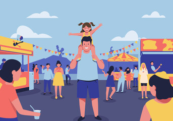 Naklejka premium Family fun day at the fair joyful gathering colorful festival atmosphere playful activities vibrant community spirit