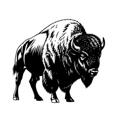 Fototapeta premium Vector art of black and white illustration of a buffalo