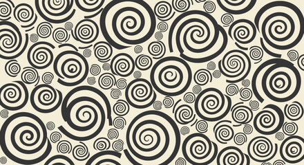 Swirling pattern of black spirals on a cream background