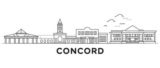 Naklejka premium Concord Line Art skyline horizontal banner. Concord, New Hampshire. with white background