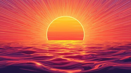 Summer Sunset with Vibrant Gradient Hues of Orange and Purple Sky over Scenic Horizon for Nature Landscape and Travel Design